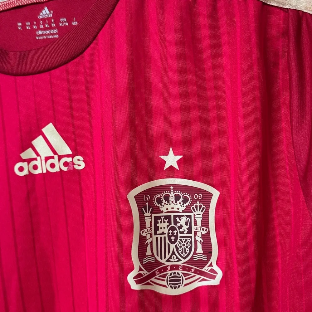 adidas Red Spain National Team Soccer Jersey with Gold Accents